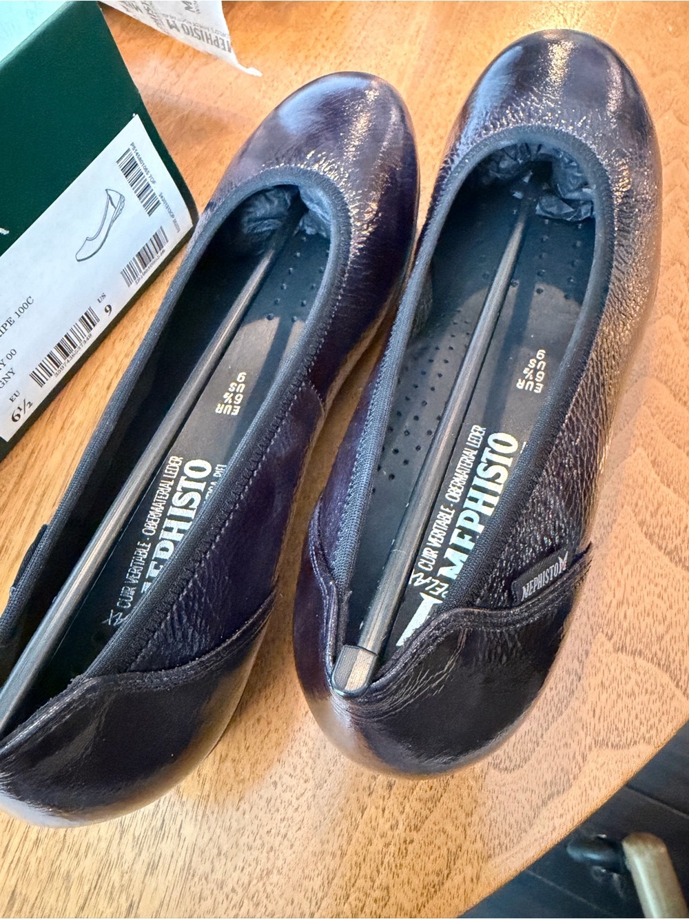 NWT Mephisto Women's Emilie in Carbon Leather Ballet Flats US 9 EU 6.5